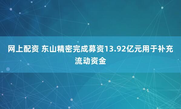 网上配资 东山精密完成募资13.92亿元用于补充流动资金
