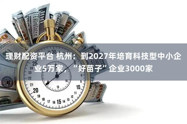 理财配资平台 杭州：到2027年培育科技型中小企业5万家，“好苗子”企业3000家